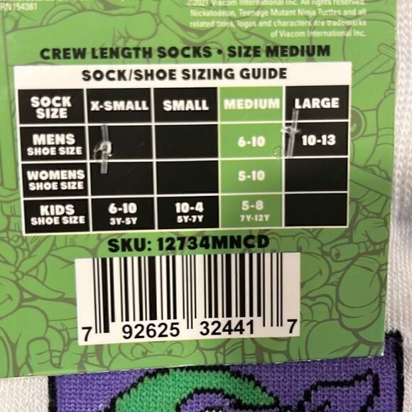 NiICKELODEON Teenage Mutant Ninja Turtles  MENS 2 PACK CREW SOCKS - Picture 2 of 3